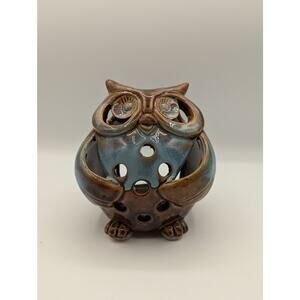 Pier 1 Imports Ceramic Glazed Owl Tealight Votive Candle Holder New 5"